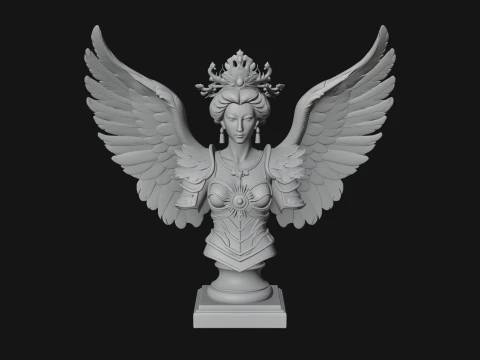 Crowned Winged Angel Bust Statue Design 3 - 3D Print Model 3D Print Model