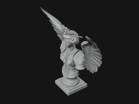 Crowned Winged Angel Bust Statue Design 3 - 3D Print Model 3D Print Model