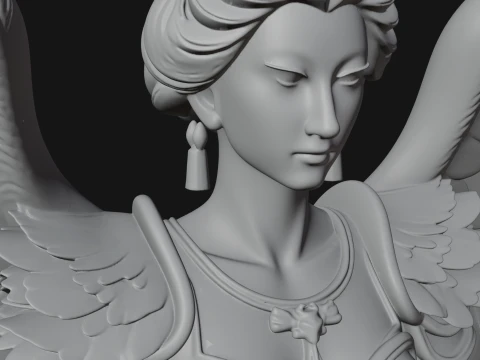 Crowned Winged Angel Bust Statue Design 3 - 3D Print Model 3D Print Model