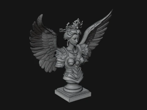Crowned Winged Angel Bust Statue Design 3 - 3D Print Model 3D Print Model