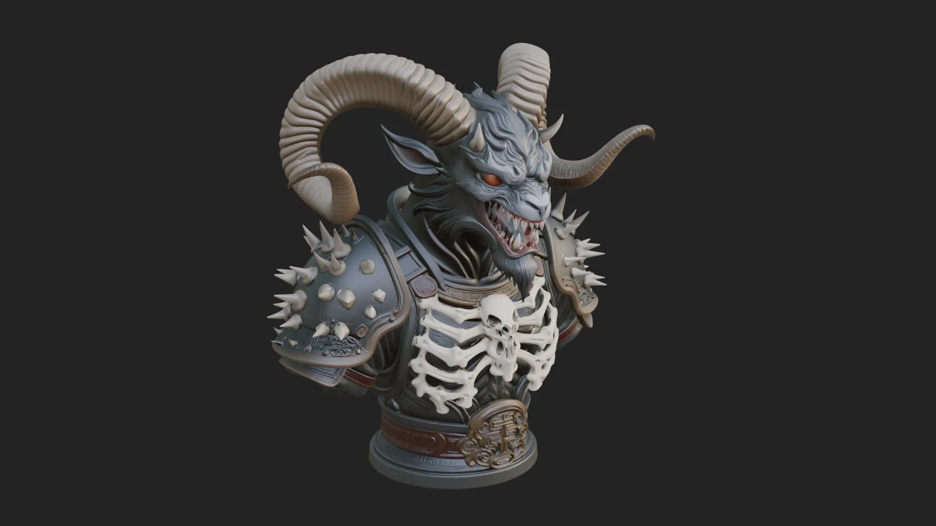Horned Dragon Demon Bust Statue Design 2 - 3D Print Model 3D Print Model .c4d .max .obj .3ds .fbx .stl .blend 