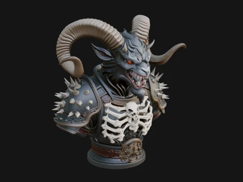 Horned Dragon Demon Bust Statue Design 2 - 3D Print Model 3D Print Model