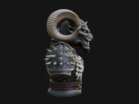 Horned Dragon Demon Bust Statue Design 2 - 3D Print Model 3D Print Model
