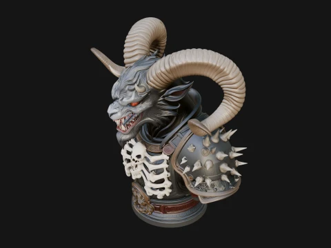 Horned Dragon Demon Bust Statue Design 2 - 3D Print Model 3D Print Model