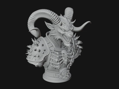 Horned Dragon Demon Bust Statue Design 2 - 3D Print Model 3D Print Model