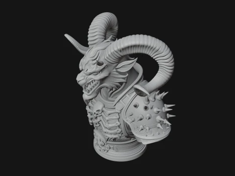 Horned Dragon Demon Bust Statue Design 2 - 3D Print Model 3D Print Model