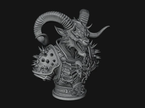 Horned Dragon Demon Bust Statue Design 2 - 3D Print Model 3D Print Model