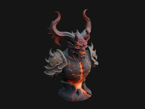 Horned Demon Lord Bust Statue Design 8 - 3D Print Model 3D Print Model