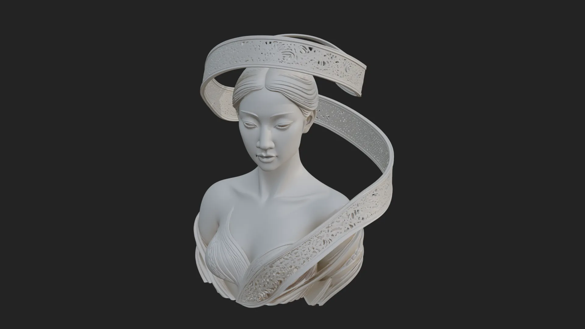Ethereal Lace Woman Bust Statue Design 5 - 3D Print Model 3D Print Model .c4d .max .obj .3ds .fbx .stl .blend 