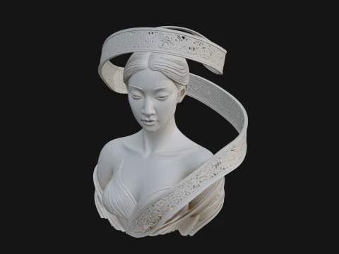 Ethereal Lace Woman Bust Statue Design 5 - 3D Print Model 3D Print Model