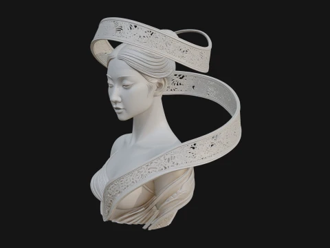 Ethereal Lace Woman Bust Statue Design 5 - 3D Print Model 3D Print Model