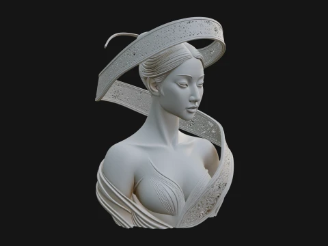 Ethereal Lace Woman Bust Statue Design 5 - 3D Print Model 3D Print Model