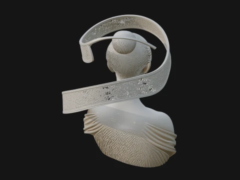 Ethereal Lace Woman Bust Statue Design 5 - 3D Print Model 3D Print Model
