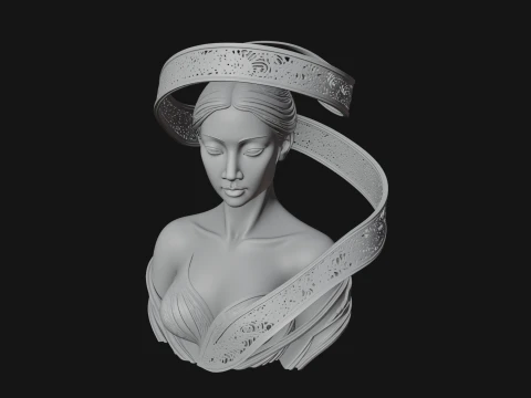 Ethereal Lace Woman Bust Statue Design 5 - 3D Print Model 3D Print Model