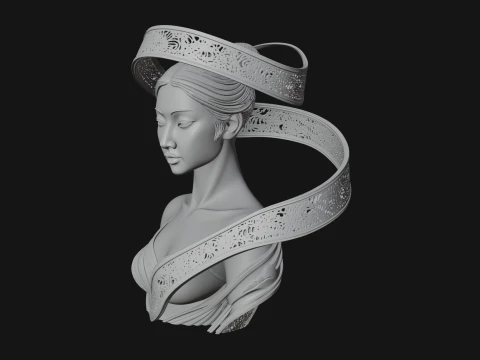 Ethereal Lace Woman Bust Statue Design 5 - 3D Print Model 3D Print Model