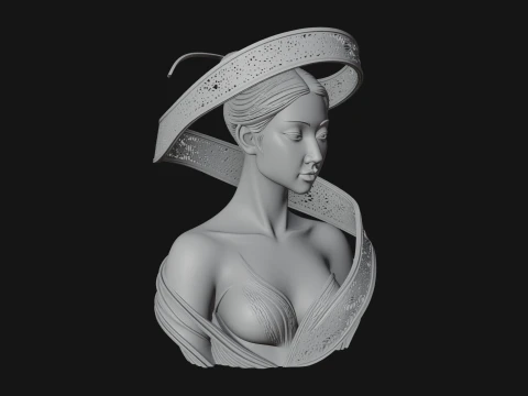 Ethereal Lace Woman Bust Statue Design 5 - 3D Print Model 3D Print Model