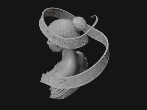 Ethereal Lace Woman Bust Statue Design 5 - 3D Print Model 3D Print Model