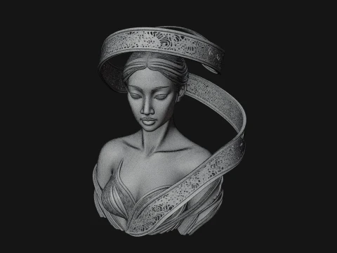 Ethereal Lace Woman Bust Statue Design 5 - 3D Print Model 3D Print Model
