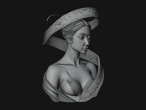 Ethereal Lace Woman Bust Statue Design 5 - 3D Print Model 3D Print Model