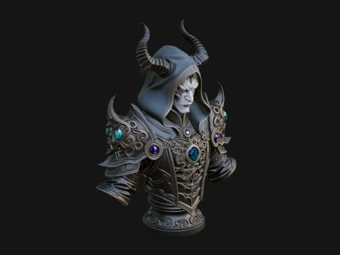 Hooded Crystal Sorcerer Bust Statue Design 6 - 3D Print Model 3D Print Model