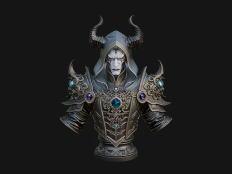 Hooded Crystal Sorcerer Bust Statue Design 6 - 3D Print Model 3D Print Model