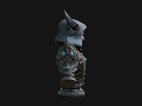 Hooded Crystal Sorcerer Bust Statue Design 6 - 3D Print Model 3D Print Model