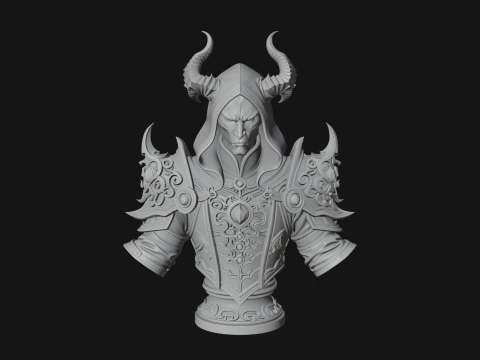 Hooded Crystal Sorcerer Bust Statue Design 6 - 3D Print Model 3D Print Model