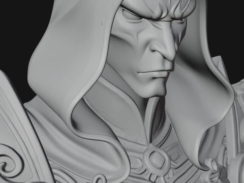 Hooded Crystal Sorcerer Bust Statue Design 6 - 3D Print Model 3D Print Model