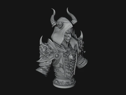 Hooded Crystal Sorcerer Bust Statue Design 6 - 3D Print Model 3D Print Model