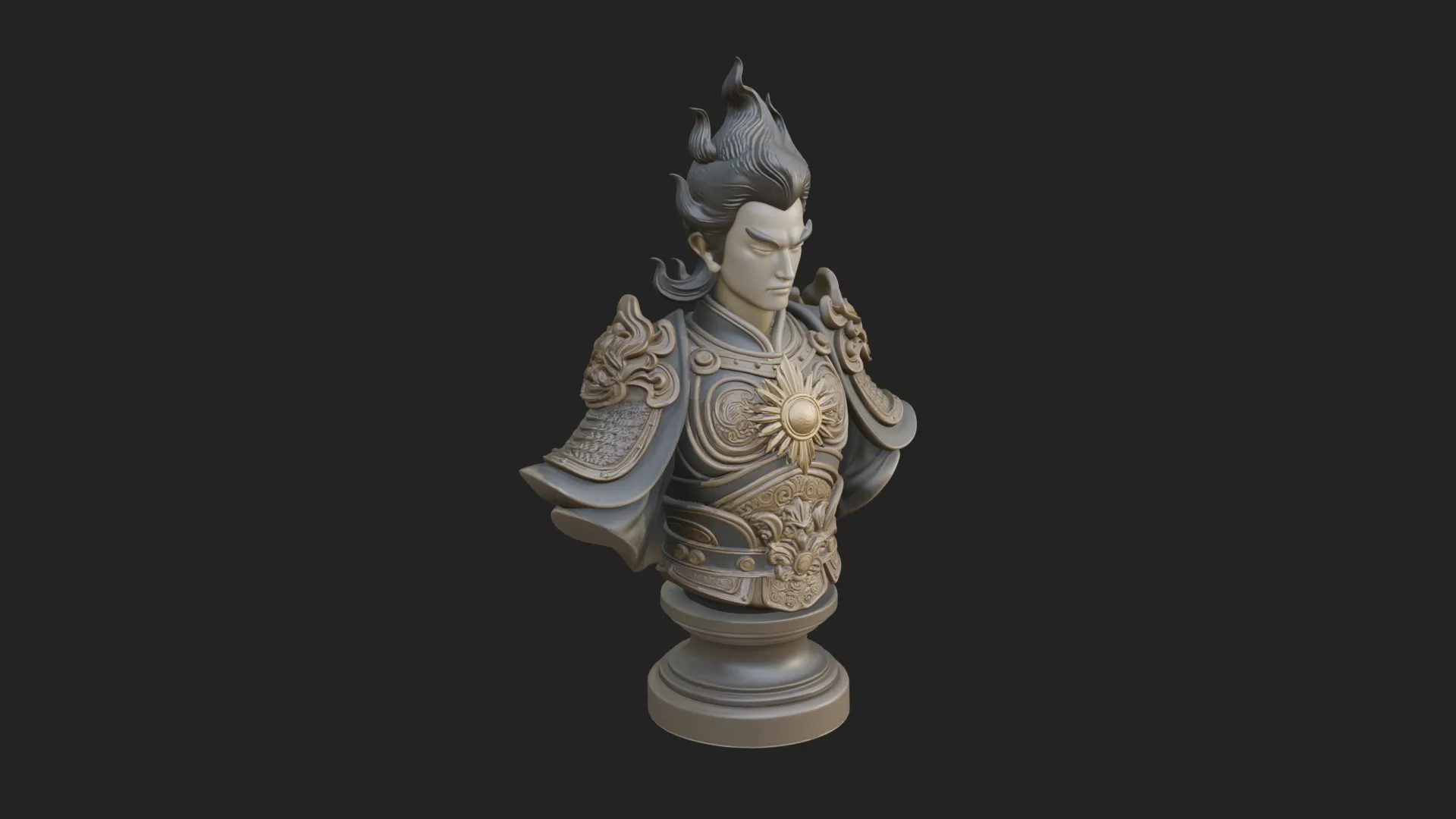 Chinese General Bust Statue Design 3 - 3D Print Model 3D Print Model .c4d .max .obj .3ds .fbx .stl .blend