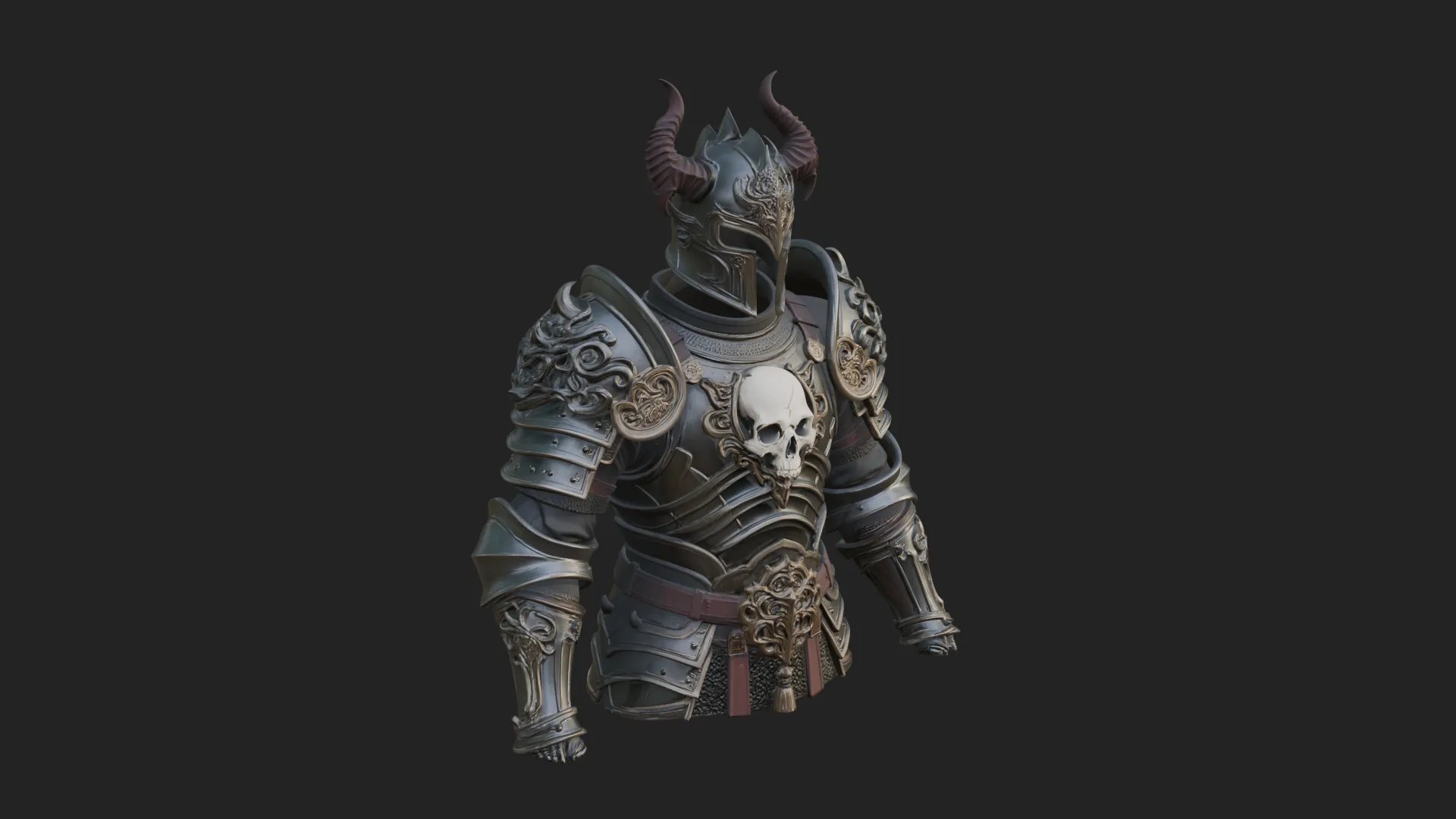 Horned Armor Display Bust Statue Design 3 - 3D Print Model 3D Print Model .c4d .max .obj .3ds .fbx .stl .blend 