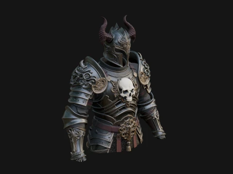 Horned Armor Display Bust Statue Design 3 - 3D Print Model 3Dプリントモデル