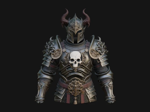 Horned Armor Display Bust Statue Design 3 - 3D Print Model 3D Print Model
