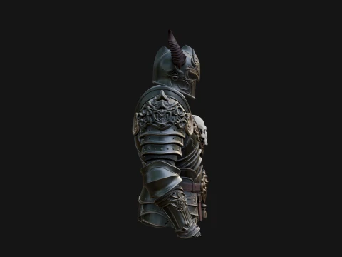 Horned Armor Display Bust Statue Design 3 - 3D Print Model 3D Print Model