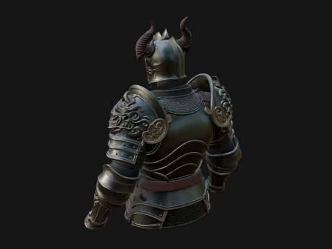 Horned Armor Display Bust Statue Design 3 - 3D Print Model 3D Print Model