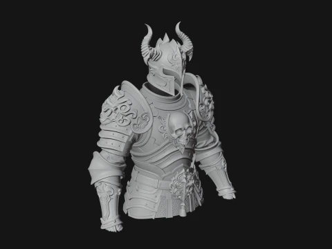 Horned Armor Display Bust Statue Design 3 - 3D Print Model 3D Print Model
