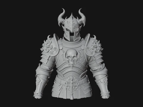 Horned Armor Display Bust Statue Design 3 - 3D Print Model 3D Print Model