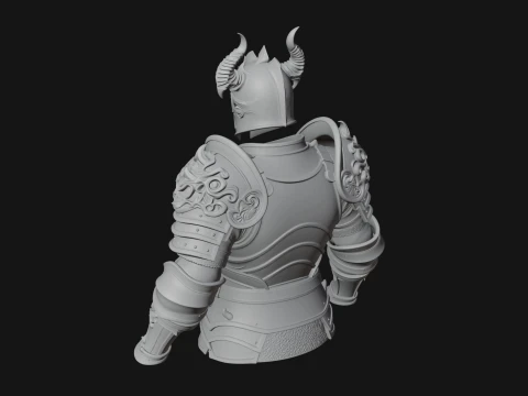 Horned Armor Display Bust Statue Design 3 - 3D Print Model 3D Print Model