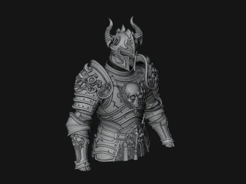 Horned Armor Display Bust Statue Design 3 - 3D Print Model 3D Print Model