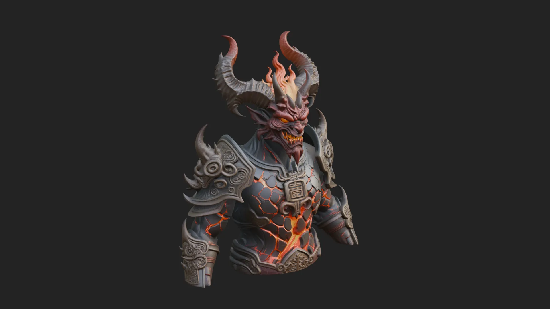 Horned Demon Lord Bust Statue Design 9 - 3D Print Model 3D Print Model .c4d .max .obj .3ds .fbx .stl .blend 