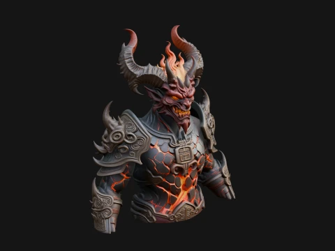 Horned Demon Lord Bust Statue Design 9 - 3D Print Model 3D Print Model