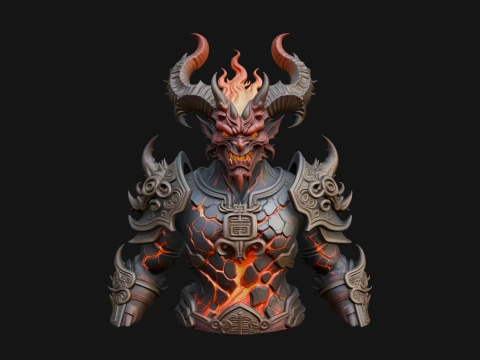 Horned Demon Lord Bust Statue Design 9 - 3D Print Model 3D Print Model