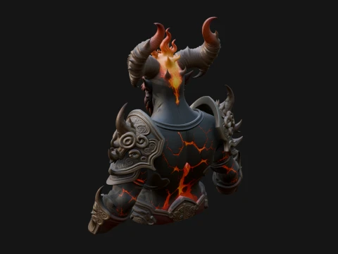 Horned Demon Lord Bust Statue Design 9 - 3D Print Model 3D Print Model