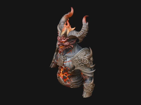Horned Demon Lord Bust Statue Design 9 - 3D Print Model 3D Print Model