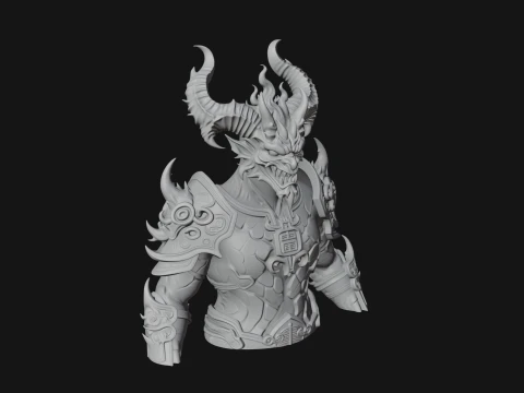 Horned Demon Lord Bust Statue Design 9 - 3D Print Model 3D Print Model