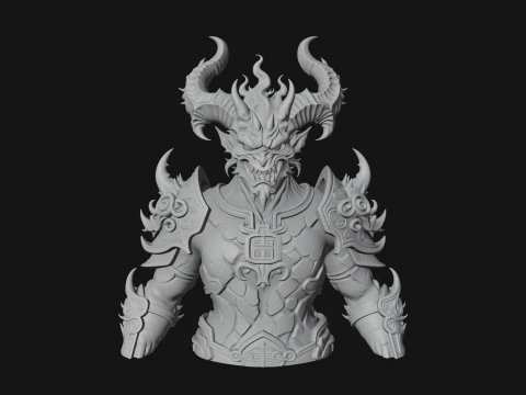 Horned Demon Lord Bust Statue Design 9 - 3D Print Model 3D Print Model