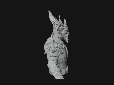 Horned Demon Lord Bust Statue Design 9 - 3D Print Model 3D Print Model