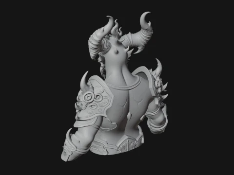 Horned Demon Lord Bust Statue Design 9 - 3D Print Model 3D Print Model
