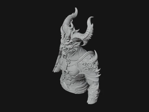 Horned Demon Lord Bust Statue Design 9 - 3D Print Model 3D Print Model