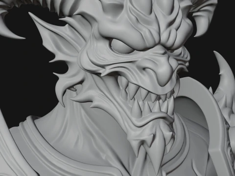 Horned Demon Lord Bust Statue Design 9 - 3D Print Model 3D Print Model